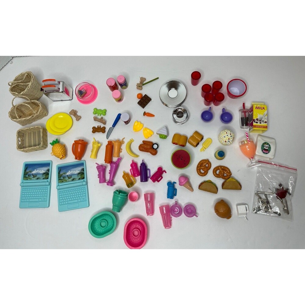 Barbie Accessory Lot Food Kitchen Snap & Play Dollhouse Cooking, Dishes 80+ Pcs